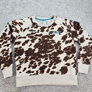 Ariat Cow Print Cropped Sweatshirt Women's Size Small Brown Beige Crewneck